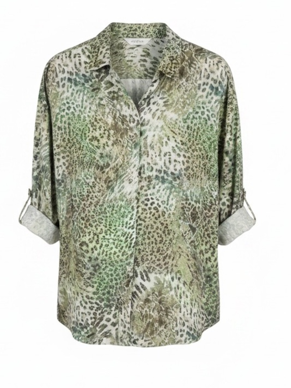 New Chico’s Green Multicolor Button Down Blouse Embellished Rhinestone Collar